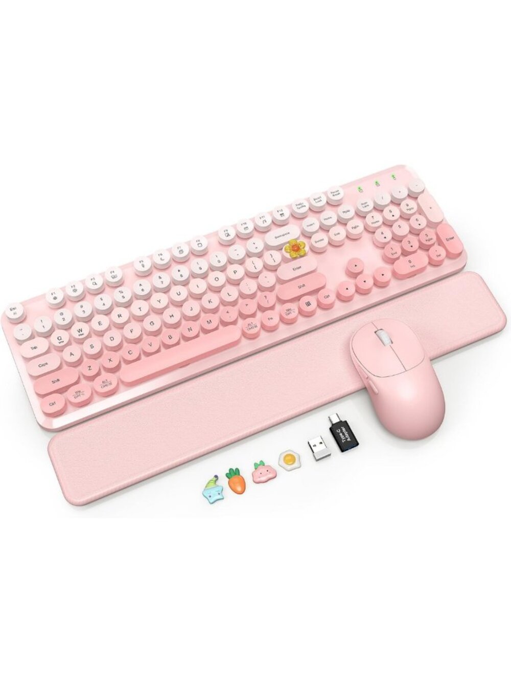 Wireless Keyboard and Mouse Combo, Magnetic Soft-Touch Wrist Rest, Pink